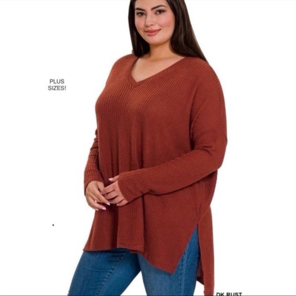 ZENANA
Oversized Thermal Waffle Knit V-Neck Sweater FINAL FEW! - Picture 4 of 8